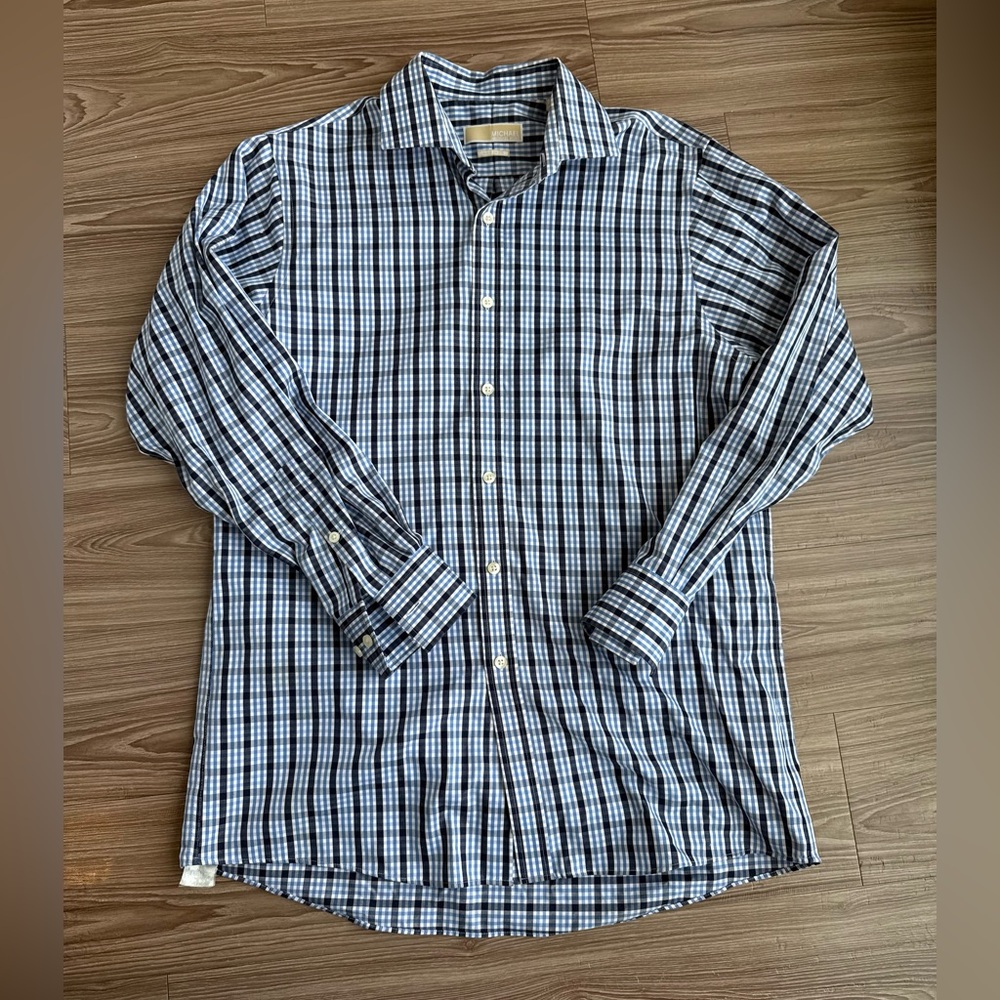 Michael Kors Navy and White Plaid Shirt - Neck 15.5 and 32/33
